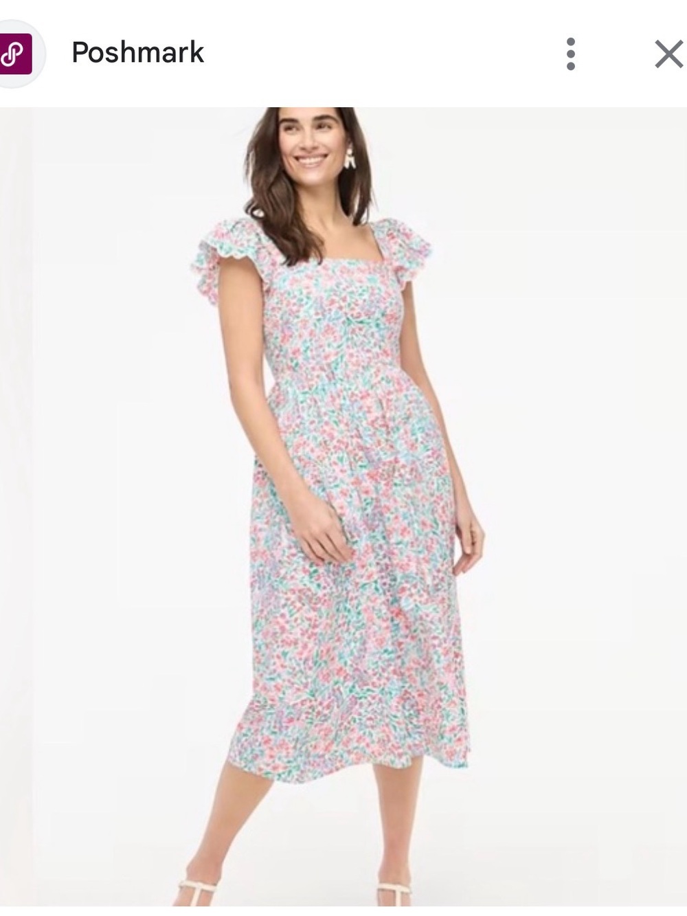 J. Crew Floral Flutter Sleeve Midi Dress